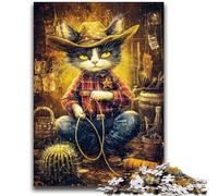 Cowboy Cat Jigsaw Puzzles 1000 Pieces for Adults Teens,Learning Educational Toy for Is Ideal As A Gift for The Whole Family (38x26cm)