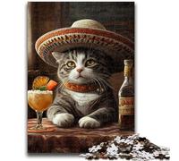 Cowboy Cat Jigsaw Puzzles for Teenagers 1000,Learning Educational Toys Family Games with Matching Poster And Trivia Sheet (38x26cm)