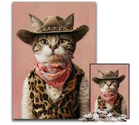 Cowboy Cat Portrait Animal Fashion Art1000 Pieces Puzzles for AAdults Jigsaw Puzzles for Adults HighDifficulty Brain Teaser for Teenagers 1000 PCS(75x50cm)
