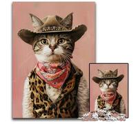 Cowboy Cat Portrait Animal Fashion ArtPuzzles 1000 Pieces for Adults Paper Jigsaw Puzzles for Home Decor Brain TrainingHoliday Gifts 1000 PCS(38x26cm)