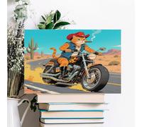 Cowboy Cat Riding A Motorcycle Canvas Wall Art Country Botanical Wall Decor Floral Meadow Nature Painting Rustic Farmhouse Poster Print for Living Room Bedroom Bathroom Office 18x12inch(45x30cm)