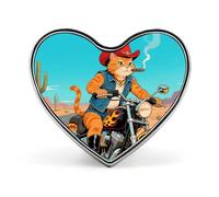 Cowboy Cat Riding A Motorcycle Lapel Pin Heart Metal Brooch Pin with Secure Pinback Fashion Button Badge for Clothing, Hats, Bags Decoration