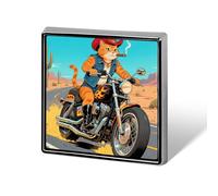 Cowboy Cat Riding A Motorcycle Lapel Pin Square Metal Brooch Pin with Secure Pin Back Fashion Button Badge for Clothing, Hats, Bags Decoration