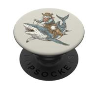 Cowboy Cat Riding Shark Funny Western Cat Rodeo Howdy PopSockets Adhesive PopGrip