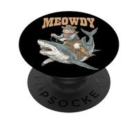 Cowboy Cat Riding Shark Funny Western Meowdy Howdy Cat PopSockets Adhesive PopGrip