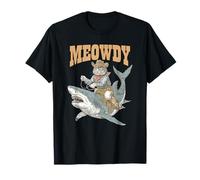 Cowboy Cat Riding Shark Funny Western Meowdy Howdy Cat T-Shirt