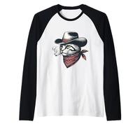 Cowboy Cat Smoking Cigar Bandana Western Wild West Design Raglan Baseball Tee