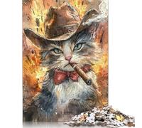 Cowboy Cat Smoking Cigar Puzzles 1000 Pieces for Teenagers Gifts Puzzle for Adults And Teenager for Adults Teenagers Age 12+ 38x26cm/1000pcs