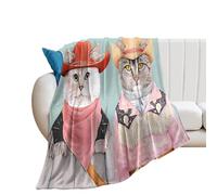 Cowboy Cats Western Funny Colorful Cat In The Hat Throw Blanket Soft Lightweight Gifts for Children,men,women,birthday Gifts 50x60in(125x150cm)