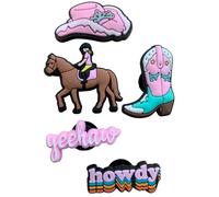 Cowboy Clog Charms Cowgirl Shoe Clip Pink Black White Western Boots Hat Horse Howdy Yeehaw Accessories (5 Pack)