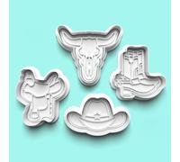 Cowboy Cookie Cutter and Fondant Stamp Set - Party Celebration, Birthday Cake, Baker Cookies, Baking Fun, Sugar Biscuit Topper 8-9cm