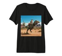 Cowboy Corgi Riding a T-Rex Through The Desert Premium T-Shirt