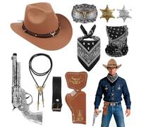 Cowboy Costume Gift Set, 10Pcs Cowboy Outfit Western Accessories for Adults