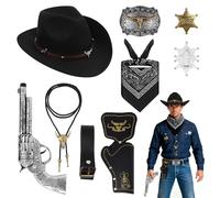Cowboy Costume Gift Set, 10Pcs Cowboy Outfit Western Accessories for Adults