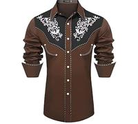 Cowboy Costume Men's Shirt Casual Long Sleeve Western Embroidered Cowboy Shirts for Men Wedding Party Shirt Stylish Cotton Casual Button Down Shirt Retro Versatile Casual Shirt, O Brown, M