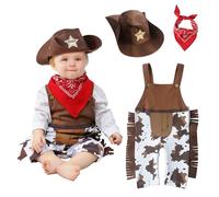 Cowboy Costume Outfit for Baby Toddler Kid - Cowgirl Fancy Dress Up with Red Bandana & Sheriff Hat, Babies Role Play Cosplay Party Props, Boys Girls Halloween Christmas Birthday Gift,12-18 months