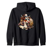 Cowboy Cow Playing Guitar Country Western Farm Vibes Zip Hoodie