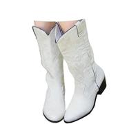 Cowboy Cowgirl Boots for Women Wide Square Toe Western Mid Calf Pull-On Embroidered Comfortable Stitched Retro Mid Calf Boots for Festivals Theme Party Country Concert and Proms