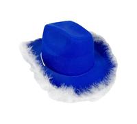 Cowboy Cowgirl Hat, Boa Cowboy Hat | Blue Cowgirl Boa Trimmed Hat | Novelty Enemy Western Headpiece, Dressing Headpiece Accessories for Parties