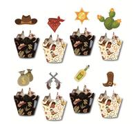 Cowboy Cupcake Toppers and Wrappers, 48Pcs Riding Cowboy Happy Birthday Western Themed Cupcake Decorations for Baby Shower Kids Boy Girl CowboyBirthday Party Cake Decorations Supplies