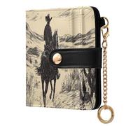 Cowboy Desert Beige Print Small Women Wallet RFID Blocking PU Leather Bifold Compact Card Holder with Zipper Coin Pocket Purse for Women Girls Ladies