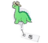 Cowboy Dinosaur Funny Nurse Badge Reel, Cute Retractable ID Card Pediatric Badge Holder, Name Tag Medical Badge Clip for NICU ICU LPN CNA MA OB/GYN RN Nurse Nursing Student Doctor Teacher Workers