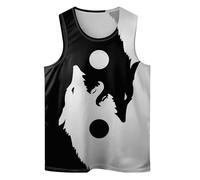 Cowboy Dinosaur Mens Beach Tank Tops Novelty Graphic Quick Dry Sleeveless Shirt for Beach Workout S-4XL, Yin Yang Wolf, XXXXL