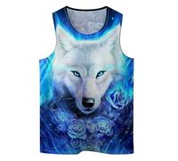 Cowboy Dinosaur Mens Beach Tank Tops Novelty Graphic Quick Dry Sleeveless Shirt for Beach Workout S-4XL, Blue Rose Wolf, Medium