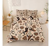 Cowboy Duvet Cover Set Double Size, American Western Bedding Set 3pcs for Kids Boys Teens Room Decor, Retro Skull Cowboy Boots Hats Comforter Cover Soft Polyester Quilt Cover with 2 Pillowcases