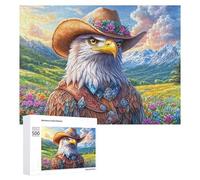 Cowboy Eagle in Flower Field with Mountains 500 Piece Jigsaw Puzzle for Teens 14+ Party Game Logic Thinking Gift for Social Gathering 500 PCS
