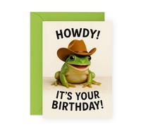 Cowboy Frog Birthday Card - Howdy It’s Your Birthday! - Greetings for Him, Her, Friend, Colleague, Uncle, Grandad, Dad, Husband - Country Folks - Comes with Fun Stickers
