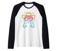 Cowboy Frog Face Sunglasses Funny Western Graphic Pink Cool Raglan Baseball Tee