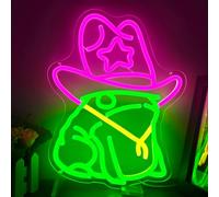 Cowboy Frog Neon Sign for Wall Decor Dimmable Frog Cowboy Hat Neon Sign for Man Cave Funny Neon Sign Cute Led Signs Neon Light Signs for Bedroom Pub Store Light Up Signs for Birthday Party Gift