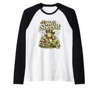 Cowboy Frog Western Toad Sitting On Log Illustration Raglan Baseball Tee