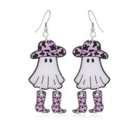 Cowboy Ghost Dangle Earrings for Women Girls Acrylic Cute Spooky Pink Cowgirl Hat Boot Halloween Statement Drop Dangling Fish Hook Stud Earrings Lightweight Funny Party Dress Accessories Jewelry
