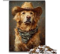 Cowboy Golden Retriever 1000 Pieces Jigsaw Puzzles for Adults And Teens, for Age 14+ Game Wall Decoration Unique Gifts for Birthday And Christmas (50x75cm)