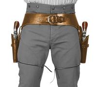 Cowboy Gun Belt PU Western Style, Double Revolver Holder for Men, Steampunk Costume for Halloween Cosplay Party(Dark Brown)