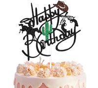 Cowboy Happy Birthday Cake Topper Little Cowboy Baby Shower Cake Decoration My First Rodeo Cake Decoration Black Glitter