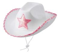Cowboy Hat 2pcs White Cowgirl Hats Pink Star with Sequin Trim Fringe Adjustable Neck Draw String Cowboy Hat for Costume Party For Party Coffee(White pink)