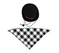 Cowboy Hat and Bandana Scarf Dog Cat Sombrero Puppy Hat Dog Cat Costume Cosplay Cap Puppy Pet Dog Cat Holiday Pet Party Decoration (black + black grid)