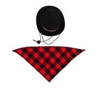 Cowboy Hat and Bandana Scarf Dog Cat Sombrero Puppy Hat Dog Cat Costume Cosplay Cap Puppy Pet Dog Cat Holiday Pet Party Decoration (black+red grid)