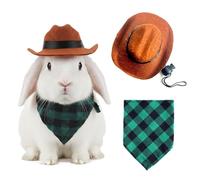 Cowboy Hat and Bandana Scarf Set for Small Pets - Rabbit, Guinea Pig, Cat, Dog Costume Accessories - Funny Halloween Pet Clothes for Party, Cosplay, Photo Props (Brown Hat)