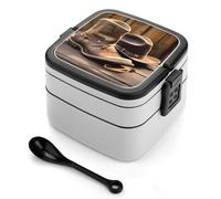 Cowboy Hat and Boots Bento Box 1000ml Leak Proof Lunch Container with Removable Dividers & Spoon - BPA-Free PP Stackable Lunch Box for Work, Office, Picnic, Travel, Dining Out