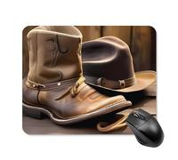 Cowboy Hat and Boots Mouse Pad Square Laptop Mouse Mat Cute Computer Mousepad Keyboard Pad Non-Slip Desk Pads for Gaming Office Work Home 20 * 25cm