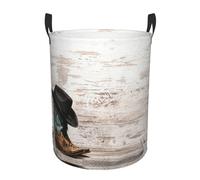 Cowboy Hat And Boots Print Round Laundry Basket With Handles Waterproof Laundry Hamper For Bathroom Circular Storage Basket