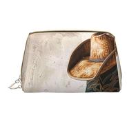 Cowboy Hat and Boots Printed Cosmetic Bags for Women Mom, Large PVC Leather Travel Makeup Bag Cute Gifts Toiletry Bag with Zipper