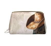 Cowboy Hat and Boots Printed Cosmetic Bags for Women Mom, Small PVC Leather Travel Makeup Bag Cute Gifts Toiletry Bag with Zipper