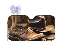 Cowboy Hat and Boots Printing Windshield Sun Shade for Car. Reflective UV and Heat Shield with Keeps Interior Cool Universal Sedans