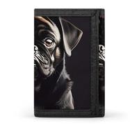 Cowboy Hat And Boots Trifold Wallet Front Pocket Coin Purse - Slim Credit Card Holder for Men & Women, Cute Black Pug Dog, One Size, Classic