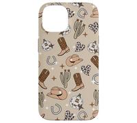 Cowboy Hat & Boot & Disco Ball Pattern Brown Cowgirl Case for iPhone 14